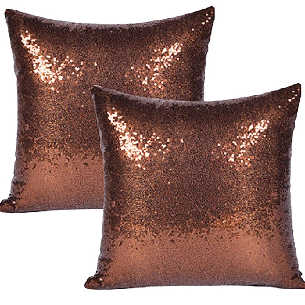 Chocolate Brown Sequin Glitter Pillow Cover Cases Set of 2 NWOT 20” Zipper NEW